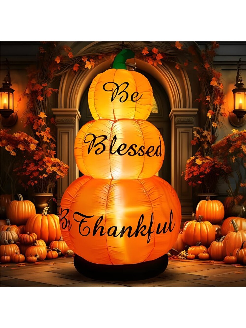 6ft Thanksgiving Pumpkin Inflatable Decoration with LED Fall Stacked Pumpkins